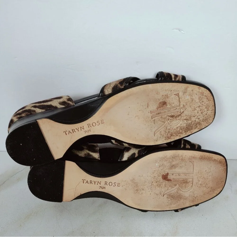 Taryn Rose Kaida Leopard Print Crisscross Demi Wedge Sandals, 7.5